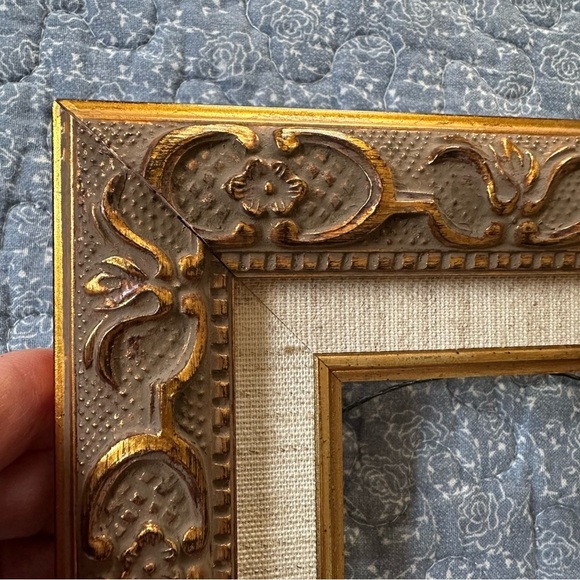 Vintage Photo Frame Elegant Gold & Brown Ornate Linen Border 3” x 4.5” Opening - Picture 3 of 16